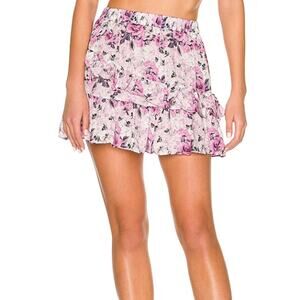 LoveShackFancy Emma Ruffle Mini Skirt Womens Size S Purple Floral NWT